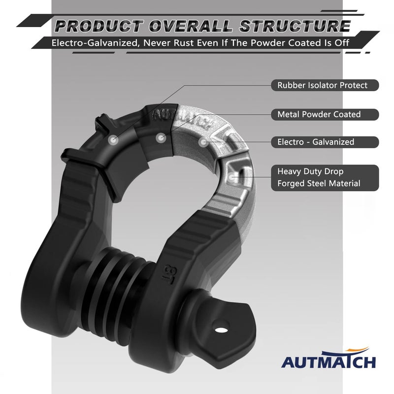 AUTMATCH D Ring Shackles 3/4 "" Mega Shackle (2 Pack) 68 000Ibs Break Strength - Clevis Shackle 7/8 "" Screw Pin  D Shackle Isolator & Washer Kit for Tow Strap Winch Off Road Vehicle Recovery  Matte Black - Image 4